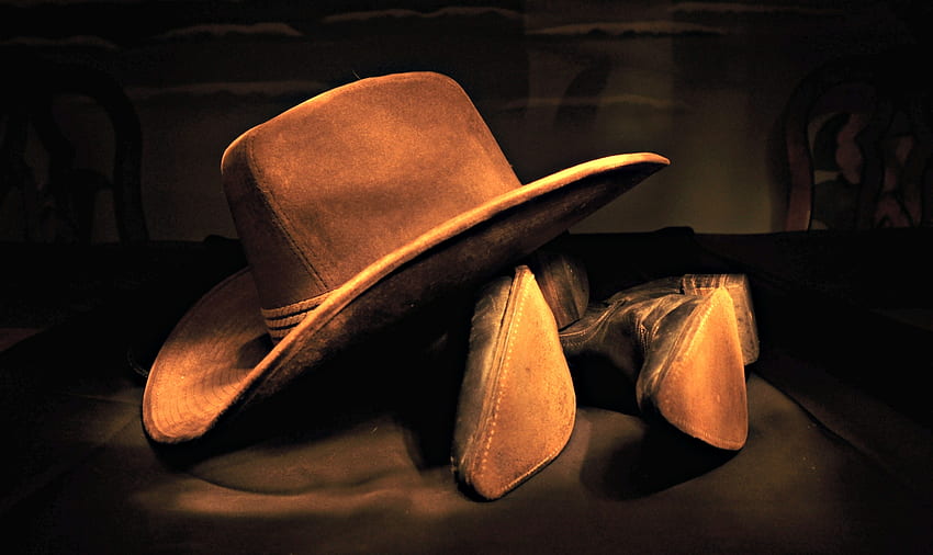 Botas E Chapéu De Cowboy, Western, Abstrato, Cowgirls, grafia, Marrom, Botas, Chapéus papel de parede HD