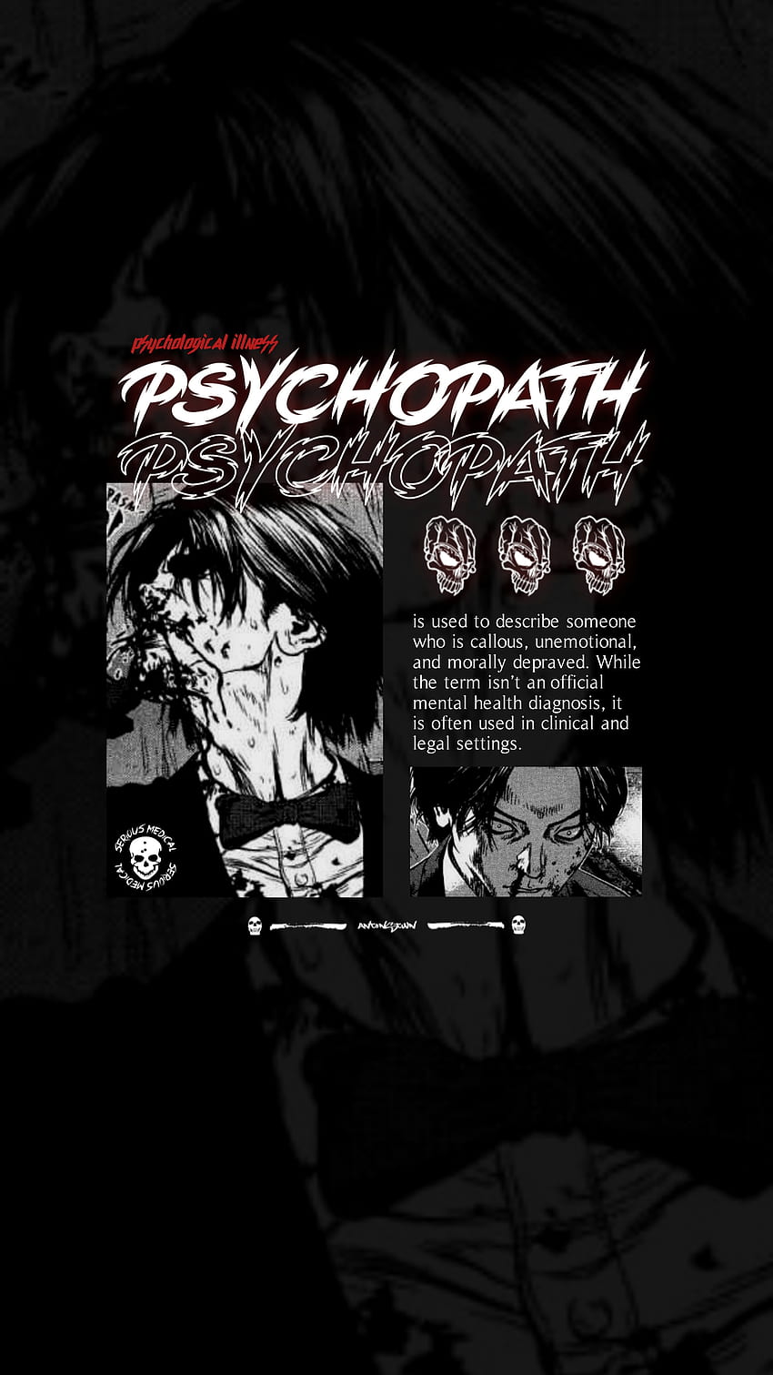Psychopathe, trouble mental, maladie psychologique, fou, tueur, psikopat, anime Fond d'écran de téléphone HD