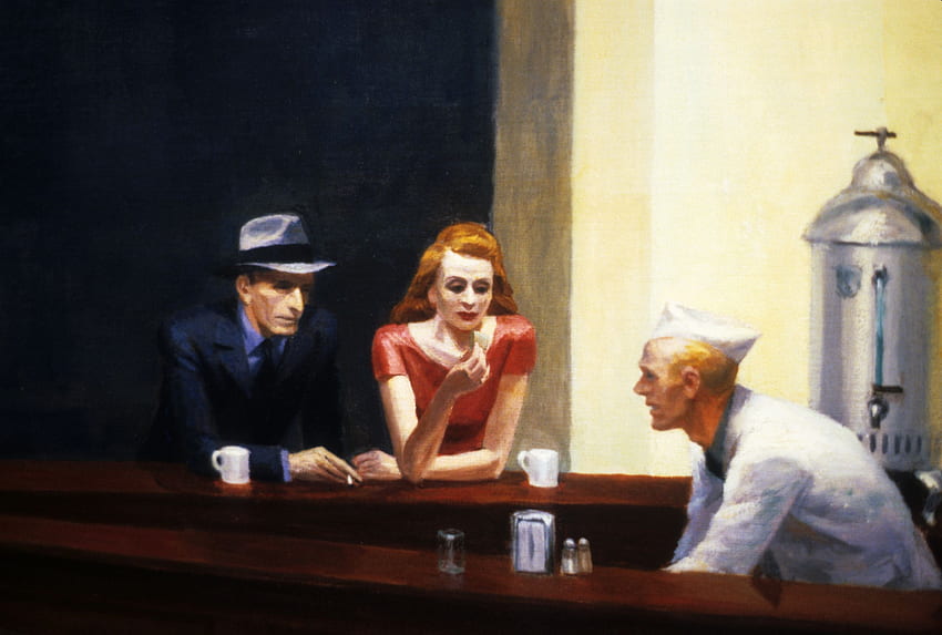pinturas, Edward Hopper, Nighthawks en el restaurante - fondo de pantalla