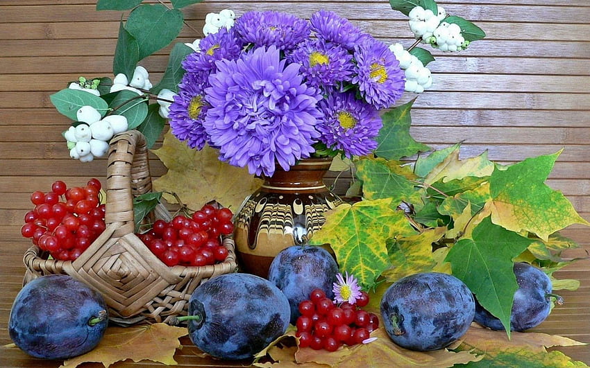 Still Life, Flowers, Food, Plums HD wallpaper