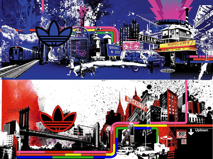 Collage del logo Adidas blu e rosso Sfondo HD