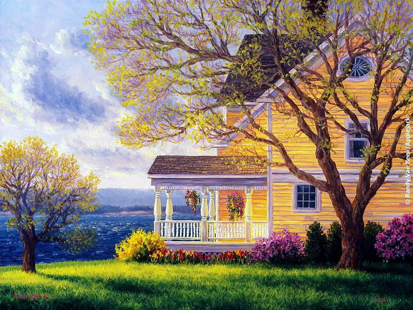 Country Home, Yellow House HD wallpaper