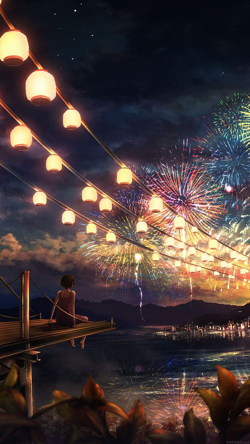 iPhone 6 - firework girl dark night anime art illust HD phone wallpaper