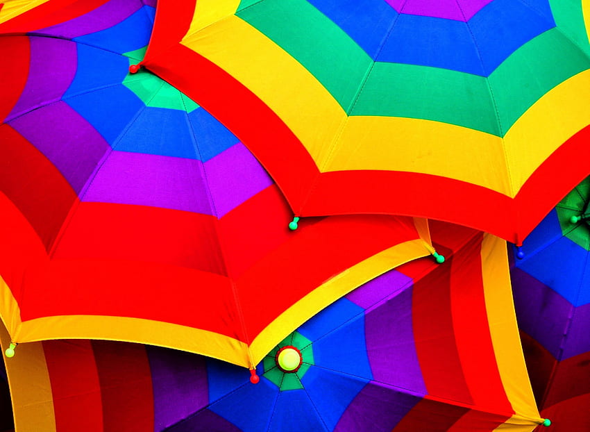 *** 虹の傘 ***、青、傘、色、黄、緑 高画質の壁紙