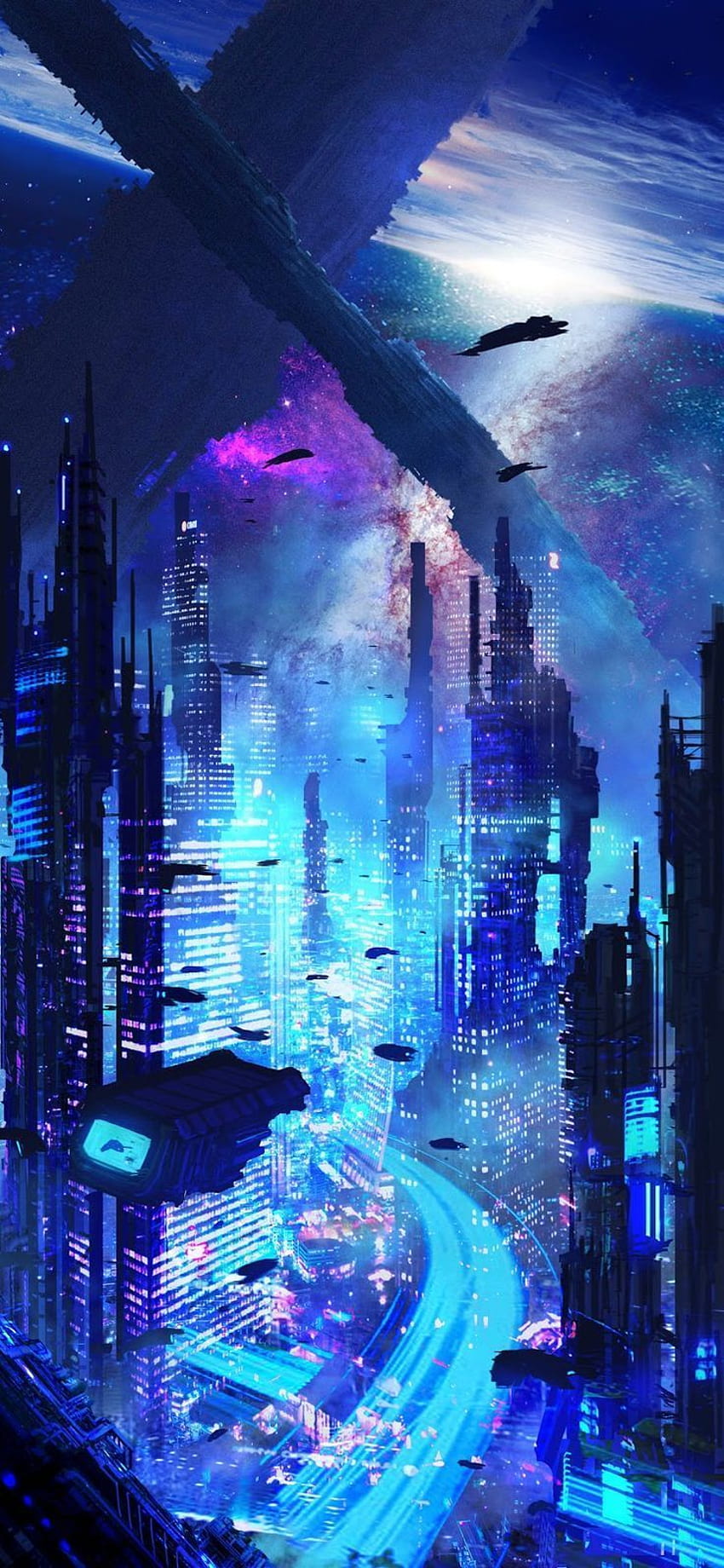 เมืองสมมติ (iPhone X) เมือง Cyberpunk, ศิลปะแห่งอนาคต, ศิลปะในเมือง, นิยายวิทยาศาสตร์ วอลล์เปเปอร์โทรศัพท์ HD