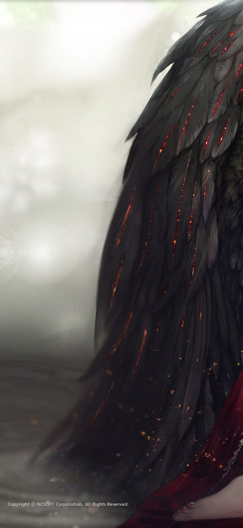 Aion Online, Fallen Angel, Dark Wings, Red Dress, Red Eyes für iPhone 11 Pro & X HD-Handy-Hintergrundbild