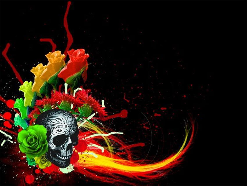 Tribal Skull autorstwa LeNouveau.jpg, czaszka, tribal, kolory Tapeta HD