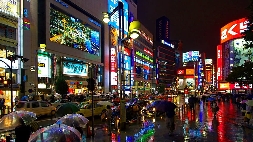 Japan City Streets At Night HD wallpaper
