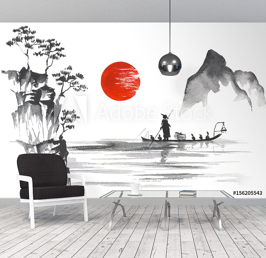 Japan Traditional Japanese Painting Sumi E Art Japan Traditional Japanese Painting Sumi E Art Man With Boat From Wallmural HD wallpaper