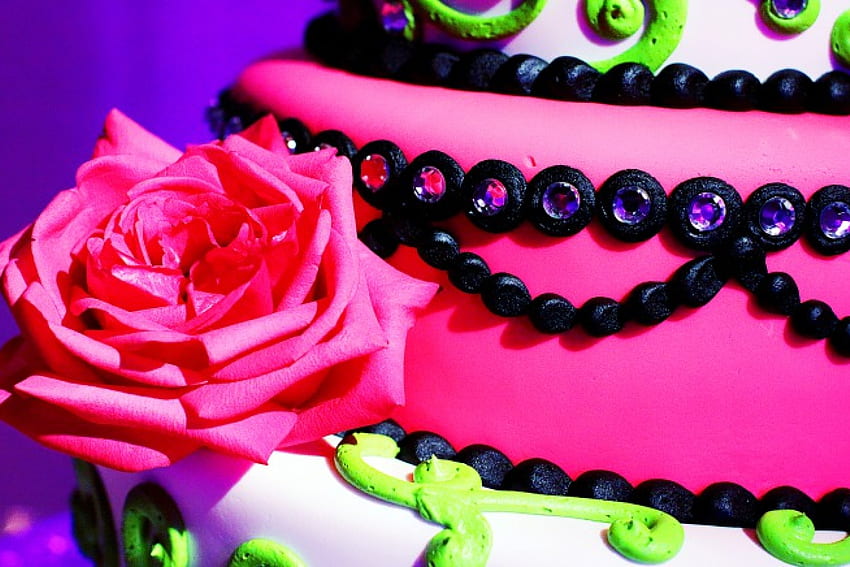 Glamour Cake, glamour, rose, pink, flower, green, nature, cake HD wallpaper