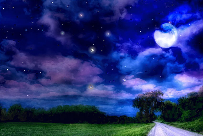 bulan mistik, mistik, bulan, langit, tata letak, bintang Wallpaper HD