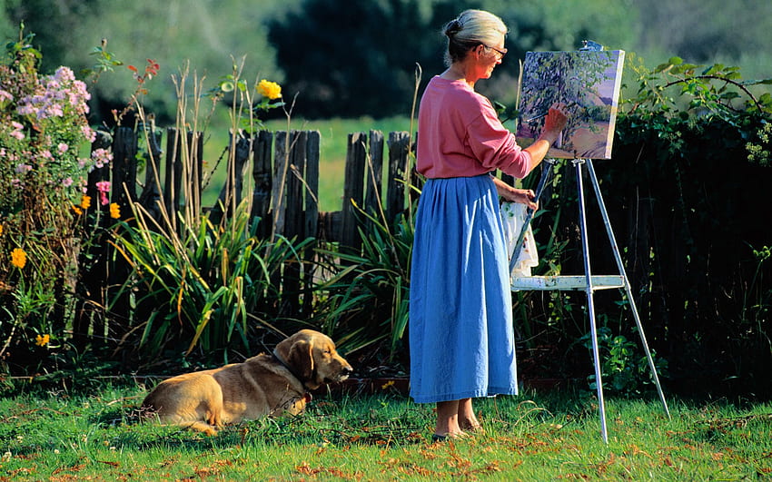 女性、高齢者、描画、絵画 高画質の壁紙