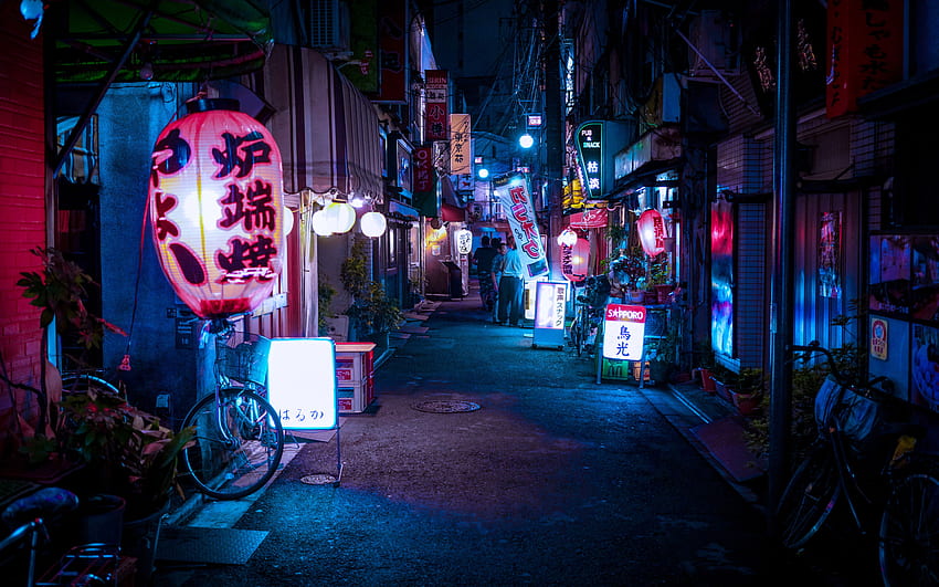 Linterna china iluminada, callejón, calle, edificio, letrero, asiático • For You, China Street fondo de pantalla