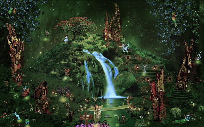 妖精の庭の壁画 - 華麗な魔法の森の壁画 高画質の壁紙