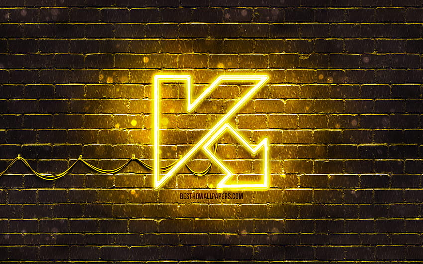 Kaspersky yellow logo, , yellow brickwall, Kaspersky logo, antivirus software, Kaspersky neon logo, Kaspersky HD wallpaper