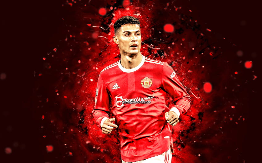 Hristiyan Ronaldo Manchester United, maç, CR7, kırmızı neon ışıklar, futbol yıldızları, CR7 Man United, Premier Lig, Portekizli futbolcular, futbol, ​​Manchester United FC, Cristiano Ronaldo, Cristiano Ronaldo HD duvar kağıdı
