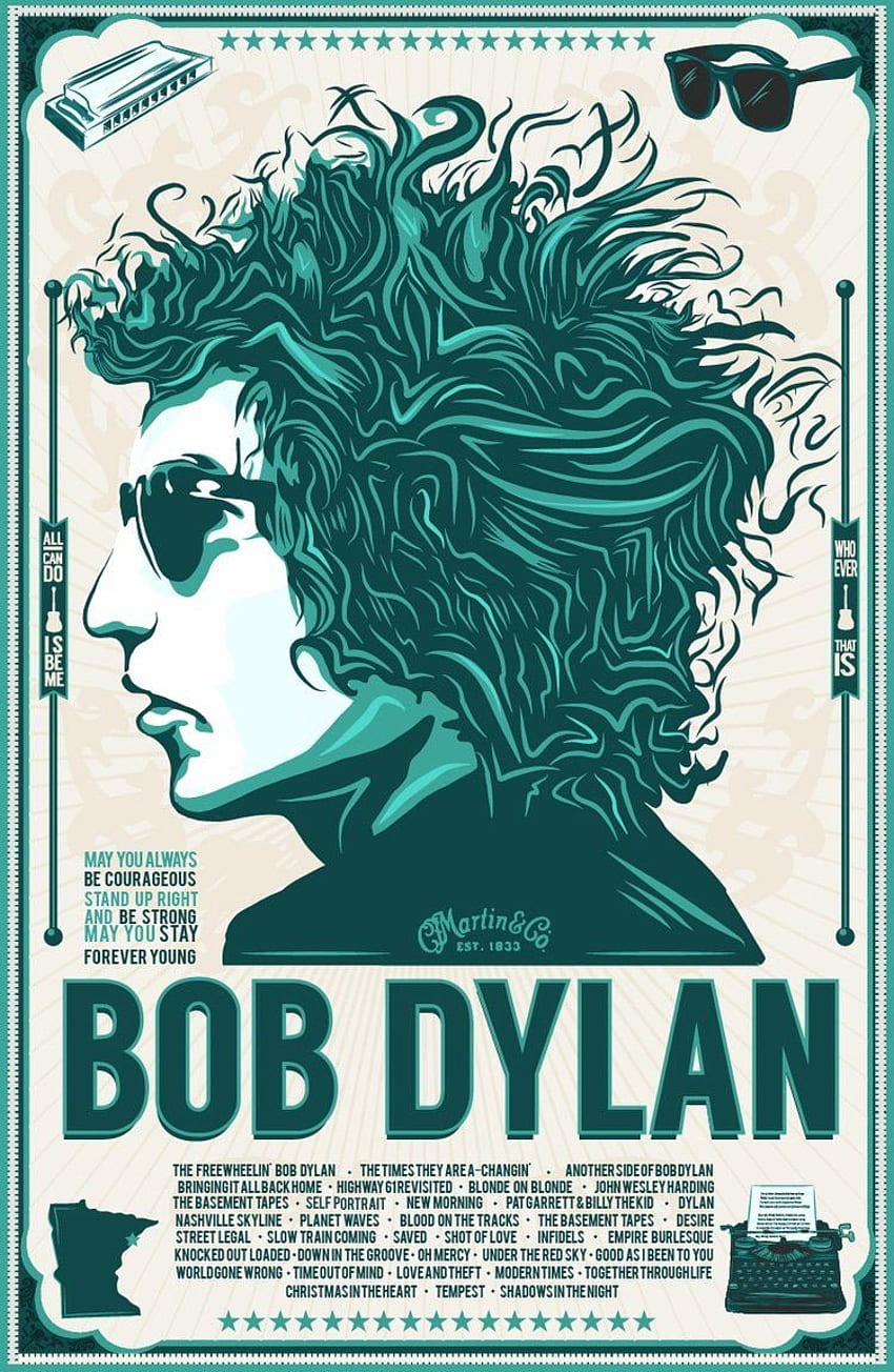 Póster de calidad de papel de bellas artes de Bob Dylan - Bob Dylan Poster Art fondo de pantalla del teléfono