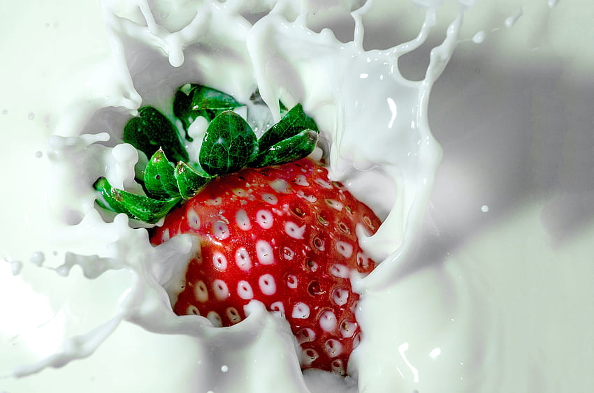 Food, Strawberry, Spray, Milk HD wallpaper