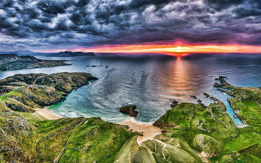 Ireland, coast, evening, sunset, North Atlantic Ocean, beautiful sunset, ocean coast HD wallpaper