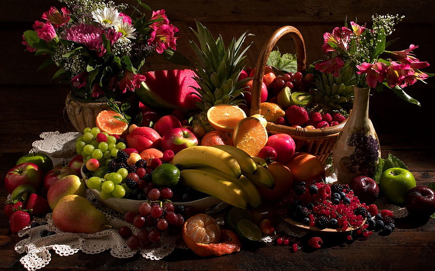 Fruits, Flowers, Food, Still Life, Table HD wallpaper
