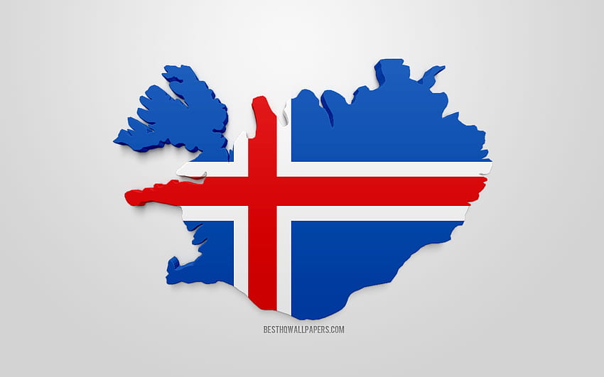 3D flag of Iceland, map silhouette HD wallpaper