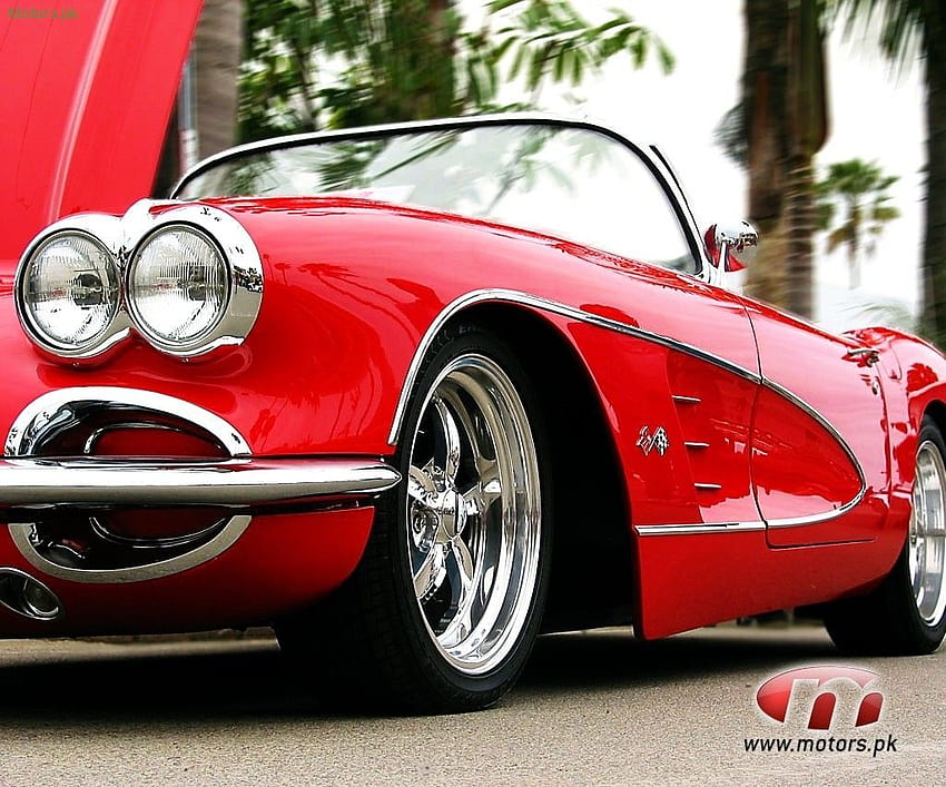 Klasik araba . Parlayan eski model bir muscle car ön görünümü, Corvette Classic Car HD duvar kağıdı