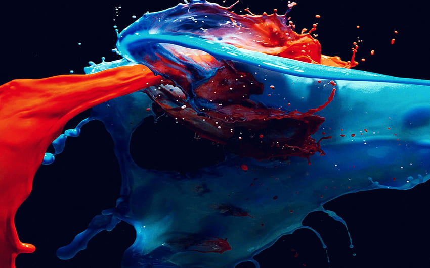 untuk ,laptop. cat splash art mengilustrasikan cat air merah biru tua Wallpaper HD