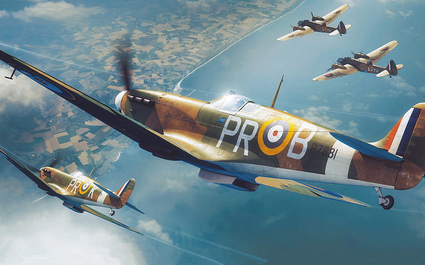 Supermarine Spitfire, lutador britânico, segunda guerra mundial, Royal Air Force, segunda guerra mundial, aviões pintados, aviões da segunda guerra mundial papel de parede HD