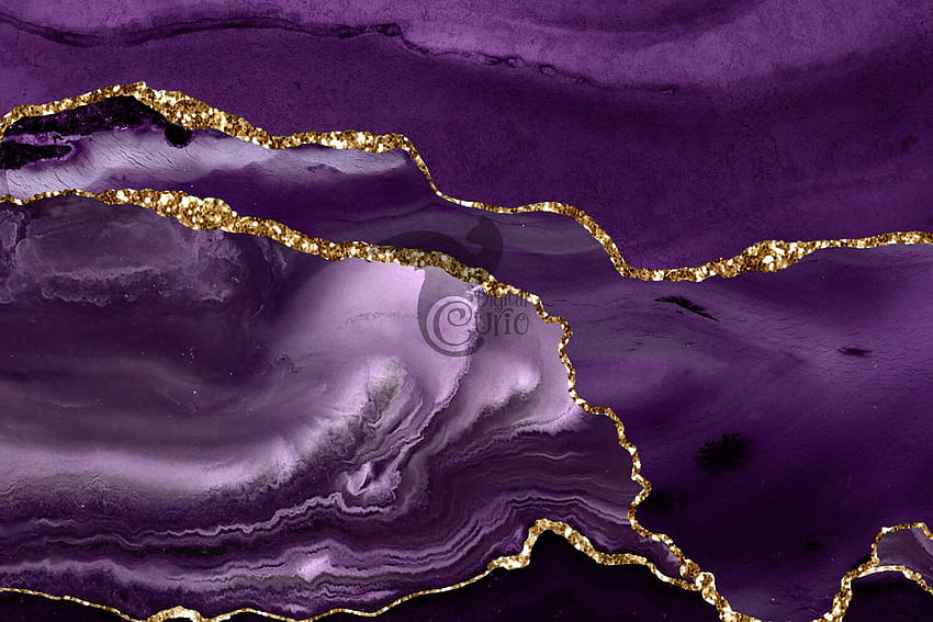Hamparan Perbatasan Batu Akik Ungu dan Emas Oleh Digital Curio, Purple Geode Wallpaper HD
