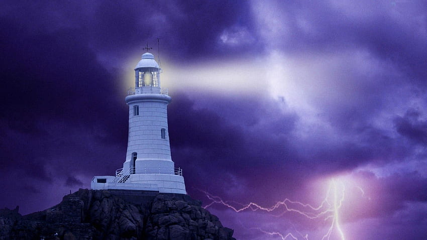 Leuchtturm und Donner, Meer, Licht, Küste, Taschenlampe, Wolken, Reflexionen HD-Hintergrundbild