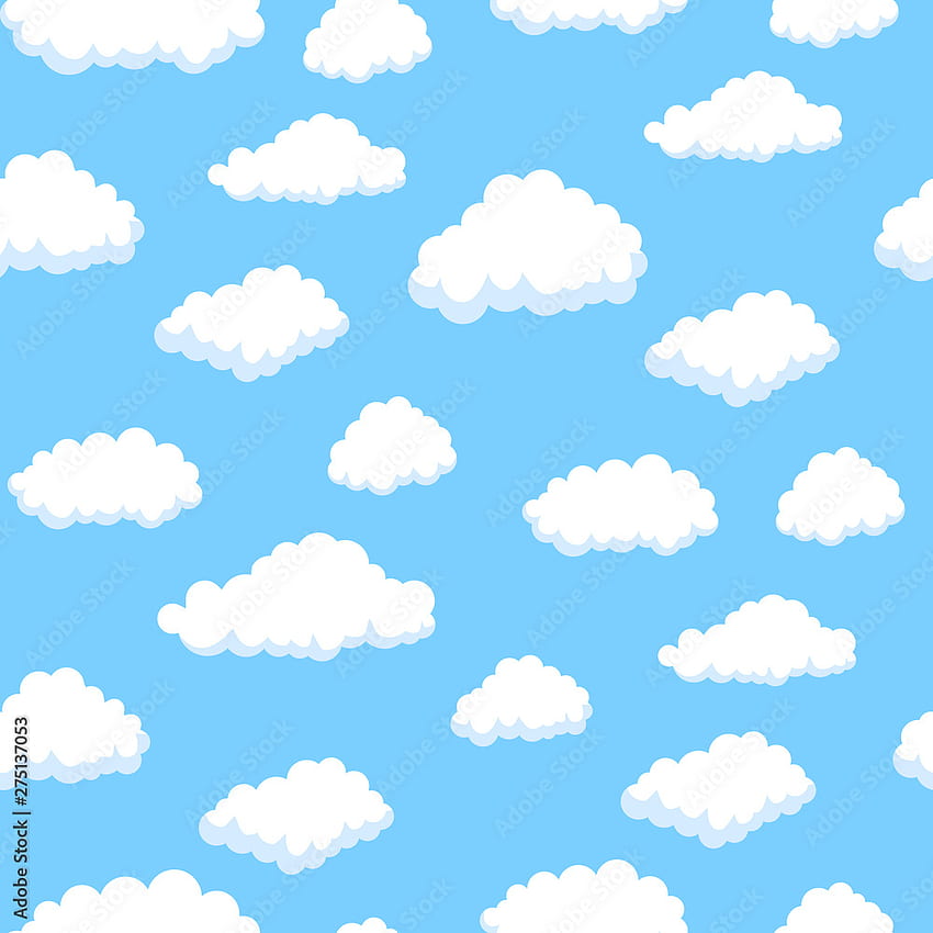 Mavi gökyüzü pürüzsüz desenli sevimli beyaz bulutlar. Doku, kumaş, şal, web sayfası arka planı, vektör illüstrasyonu Hisse Senedi Vektörü. Adobe Hisse Senedi HD telefon duvar kağıdı
