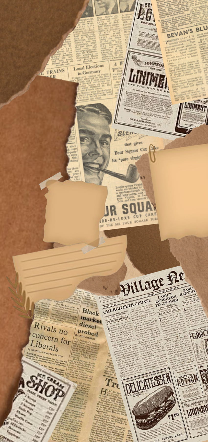 Aesthetic Newspaper, paper, scraps, brown HD phone wallpaper