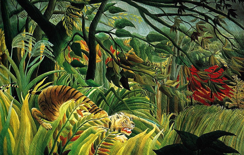 Henri Rousseau, Henri Julien Félix Rousseau, Tigre in una tempesta tropicale per , sezione живопись Sfondo HD