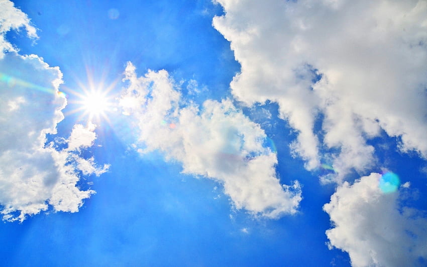Blue sky, Sun, Light, Clouds, Day, Air , Background HD wallpaper