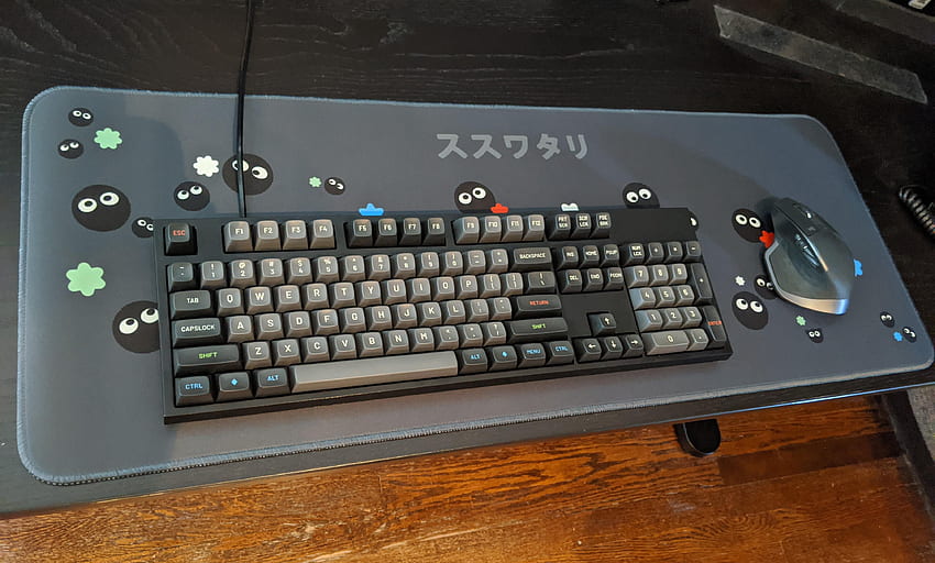 My girlfriend made me a Susuwatari deskmat to complement my new keycaps: MechanicalKeyboards HD wallpaper