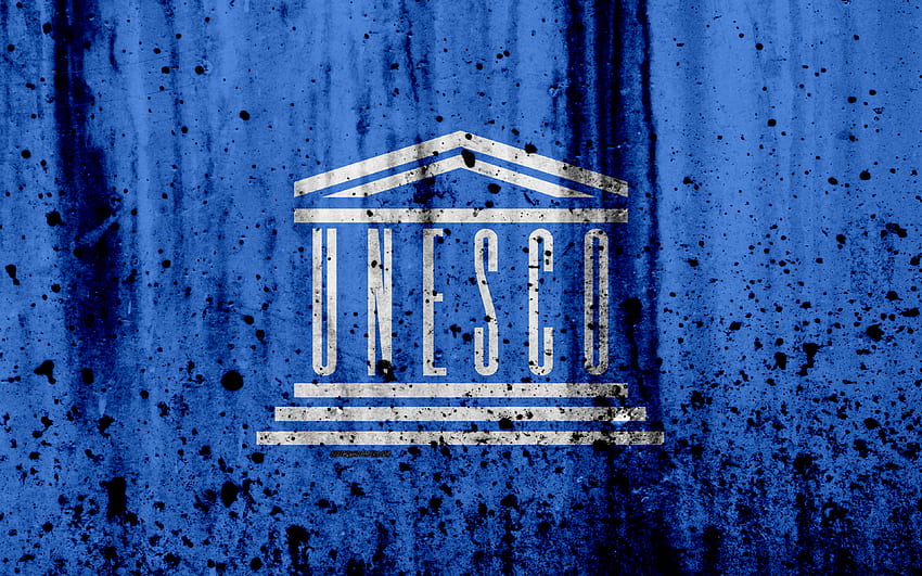 bendera UNESCO,, grunge, tekstur batu, bendera UNESCO, simbol UNESCO, UNESCO dengan resolusi. Kualitas tinggi Wallpaper HD