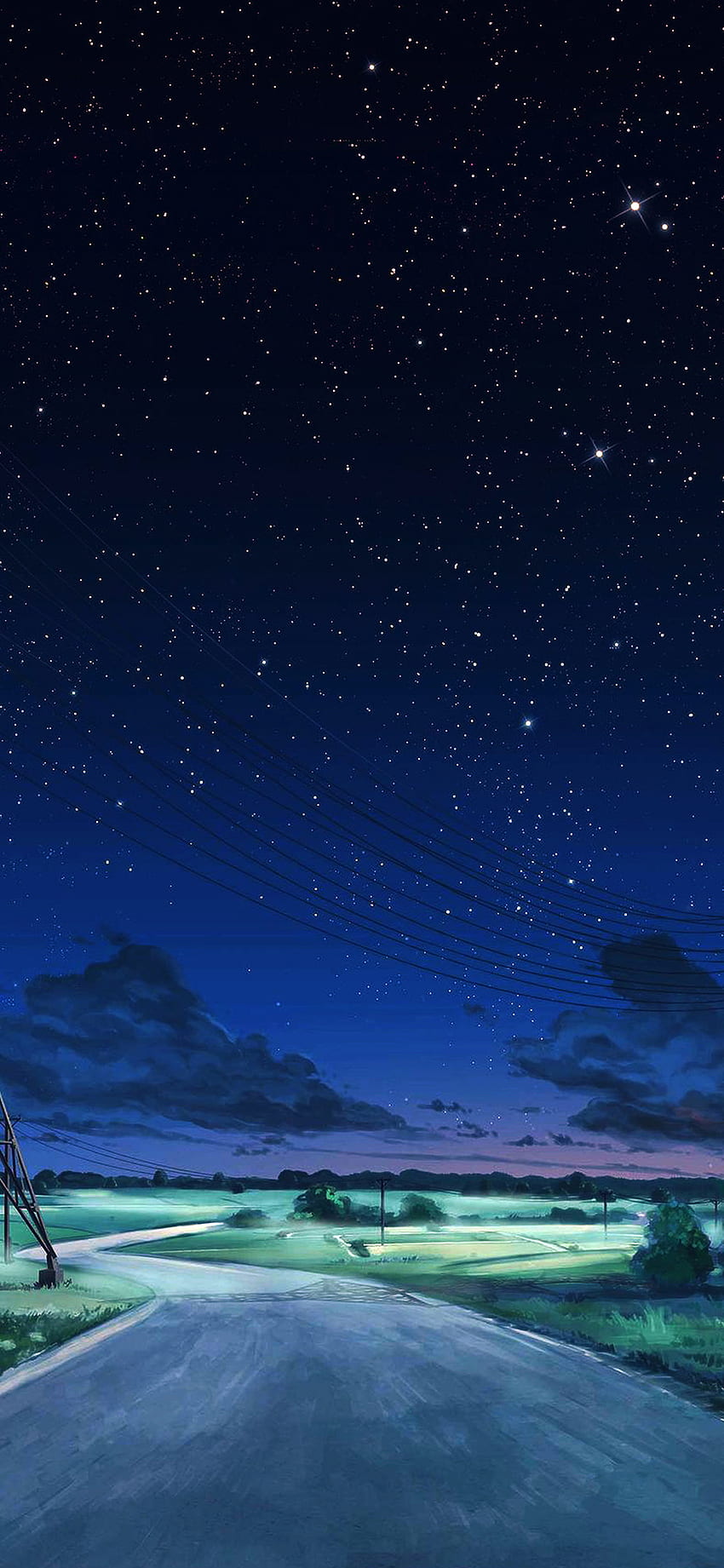iPhone X . arseniy chebynkin langit malam bintang seni ilustrasi biru anime dark, Blue Sky and Stars wallpaper ponsel HD