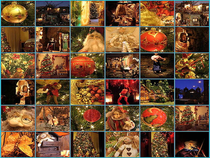Christmas around the world, scenes, lights, christmas, ornaments, decorations, collage, santa HD wallpaper