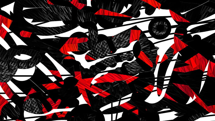 shapes, lines, red, black, abstraction 16:9 background, Red White Black HD wallpaper
