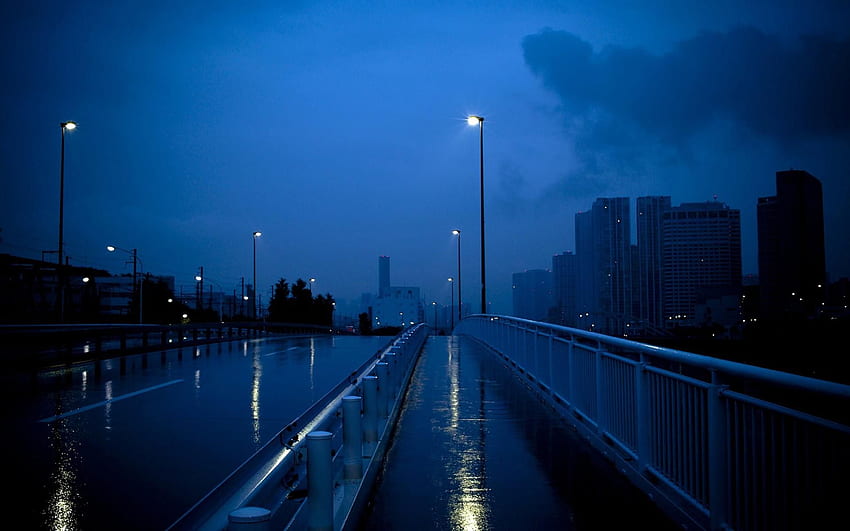Brücke im Regen., Blauer Regen HD-Hintergrundbild