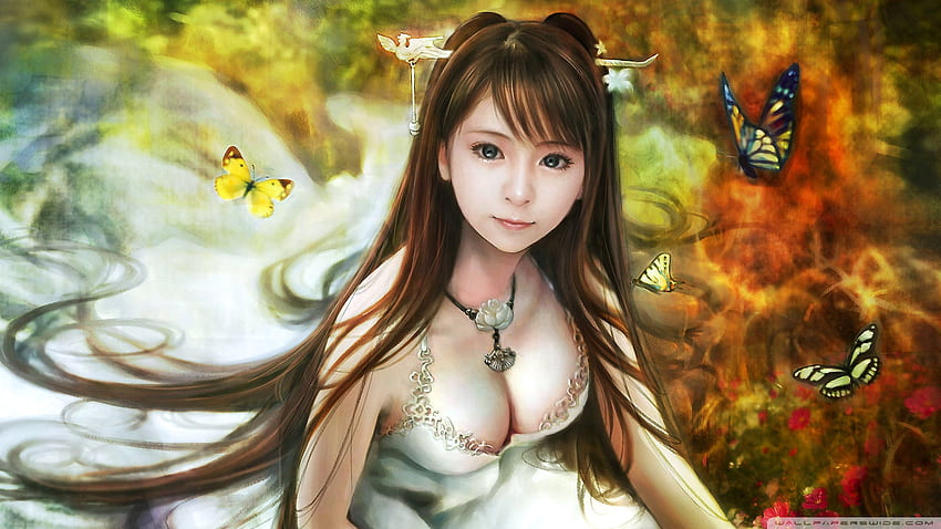 Colorful Girl Painting, colorful, innocent, cute, girl, 1920x1080, painting, butterfly, fantasy, , eye HD wallpaper