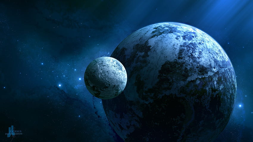 Земята и Луната, земя от космоса, 3d земя и луна, земя и луна HD тапет