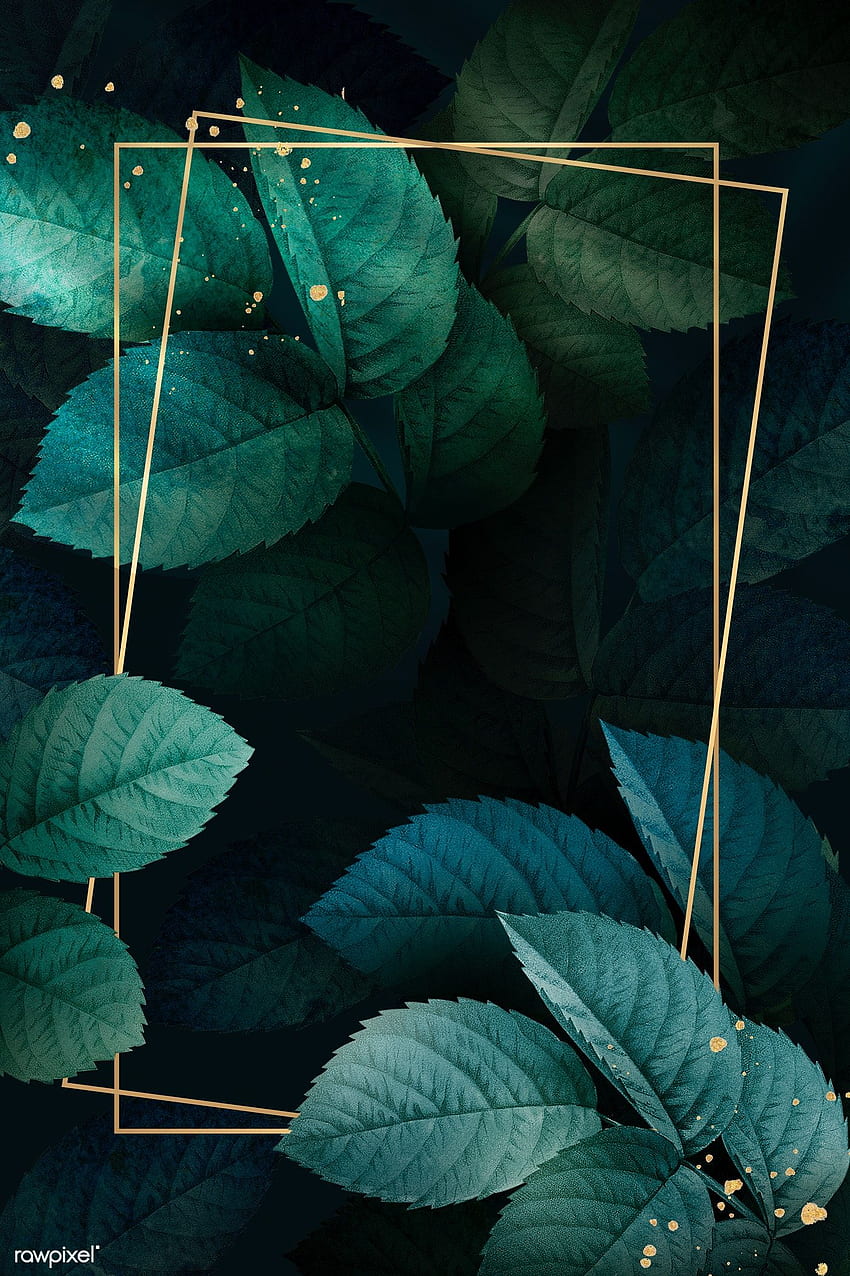 緑の葉のパターンを持つゴールド フレームのプレミアム イラスト。 背景パターン、緑の美学、ゴールド フレーム HD電話の壁紙