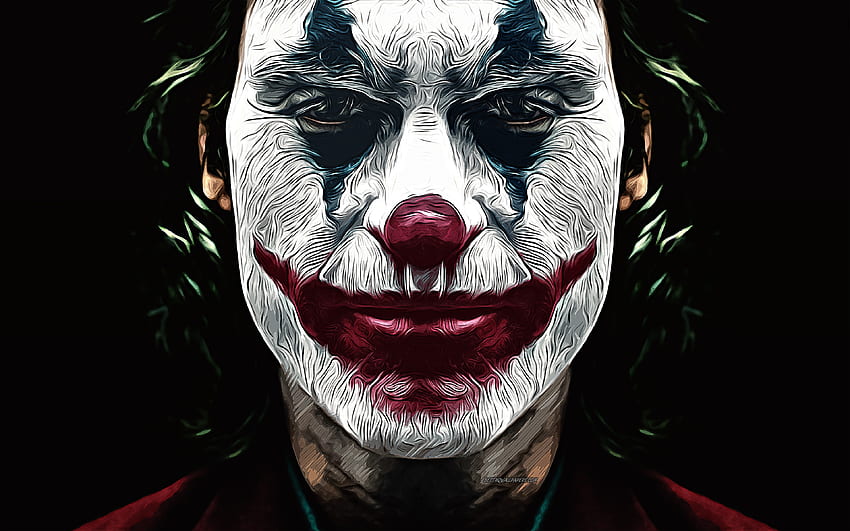 Joker, , vektör sanatı, Joker çizimi, yaratıcı sanat, Joker sanatı, vektör çizimi, soyut karakterler, Joaquin Phoenix, Joker portresi HD duvar kağıdı