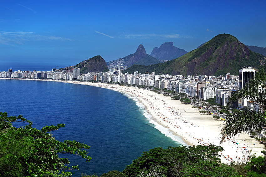 ブラジル 海岸 家 山 リオデジャネイロ 都市 ビーチ 海 . 高画質の壁紙