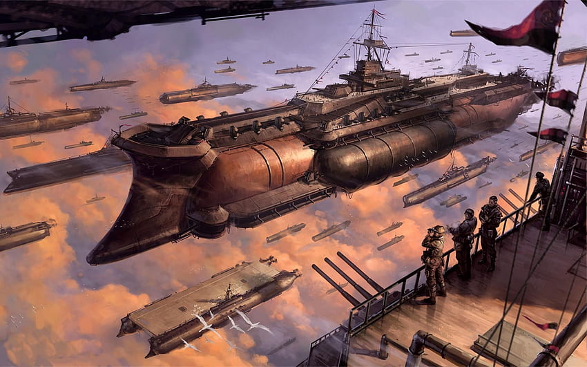 Steampunk flying ships HD wallpaper