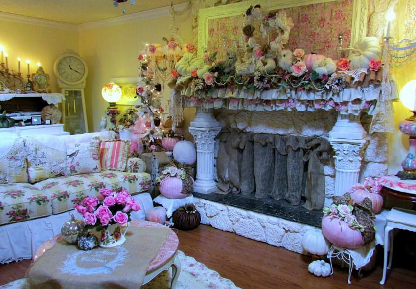 Still Life, artwork, Interior, table, roses, blossoms, chimney, flowers HD wallpaper