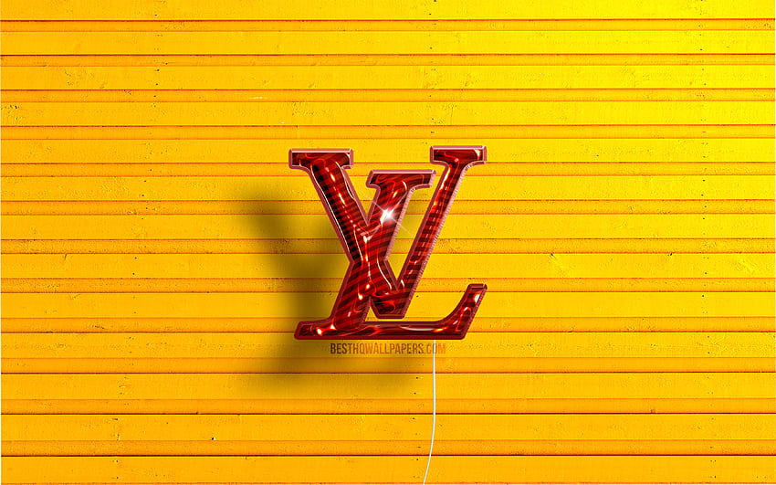 Louis Vuitton logo, , red realistic balloons, fashion brands, Louis Vuitton 3D logo, yellow wooden background, Louis Vuitton for with resolution . High Quality HD wallpaper