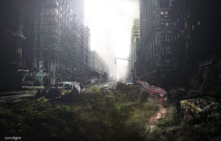 trawa, maszyna, ludzie, katastrofa, zombie, Apokalipsa, chaos, Nowy Jork, złamany, EPIDEMIA, razrushenie dla , sekcja фантастика, Zombie Apocalypse City Tapeta HD