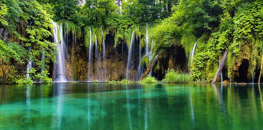 Plitvice lakes, Plitvice, exotic, fall, beautiful, Croatia, Europe, lake, emerald, reflection, green, trees, greenery, forest HD wallpaper